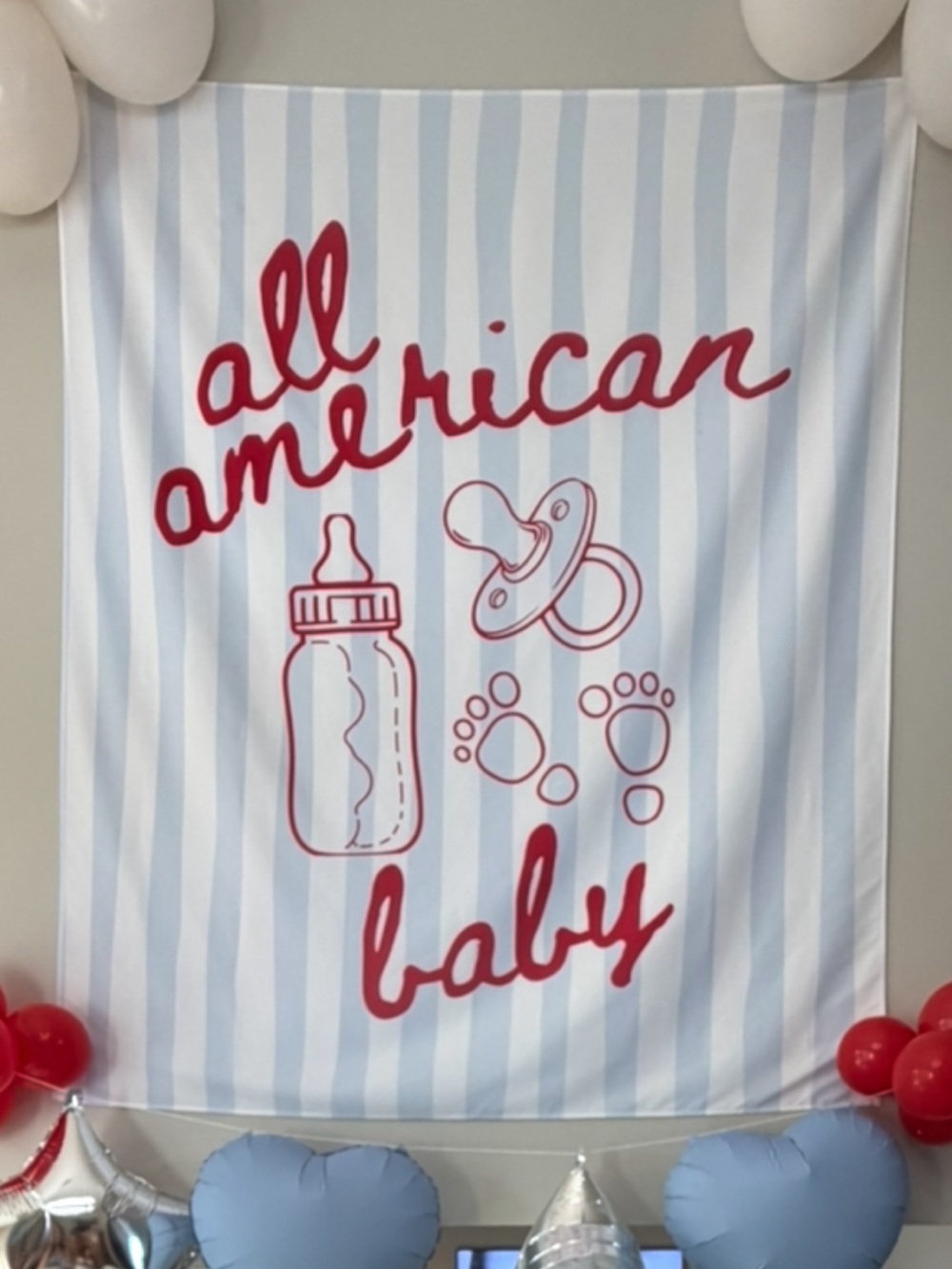 All American Baby Party Backdrop - Red on Light Blue